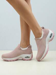 Zapatillas de running con plataforma acolchada, de malla transpirable y ligera para mujer - ylf1855 rosa - Ver 4
