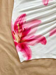 Vestido ceñido con estampado floral romántico de color rosa sobre base blanca, con dobladillo asimétrico, cuello halter y lazo, para vacaciones, playa, estilo occidental, festivales, verano, estilo bohemio - Vestidos de verano para mujer - Blanco - Ver 7
