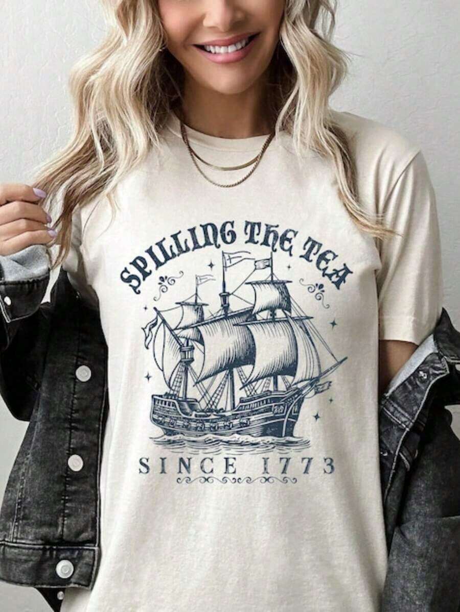 Basic Mexican T-Shirt 100% Cotton "Spilling Tea Since 1773", Funny T-Shirt For History Teachers, Gift For History Lovers, T-Shirt For American History Lovers, Gift For History Teachers, New Release - 白色 - 查看 1