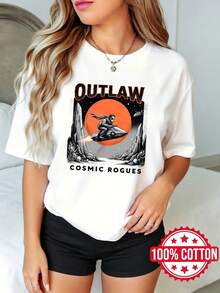 Camiseta de manga corta con cuello redondo y estampado para mujer, verano, casual Foridos Cóicos Jinetes del Espacio S-3XL 100% aodón material - Blanco - Ver 2