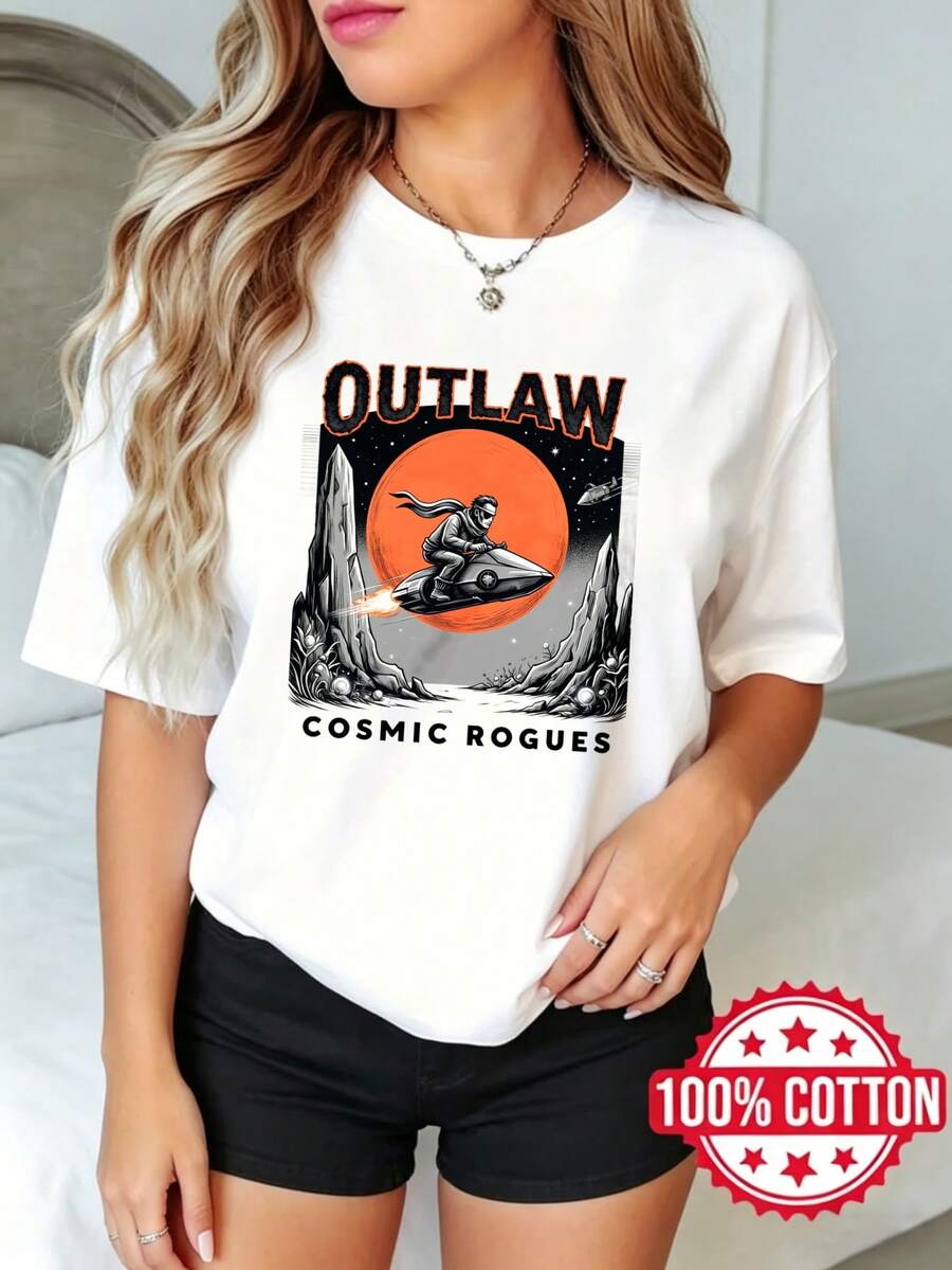 Camiseta de manga corta con cuello redondo y estampado para mujer, verano, casual Foridos Cóicos Jinetes del Espacio S-3XL 100% aodón material