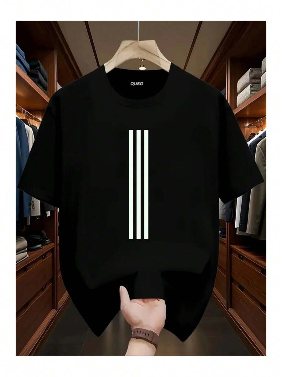 Unisex Printed Cotton T-Shirt With Round Neck And Short Sleeves In Black, Loose And Comfortable. - Back - View 1
