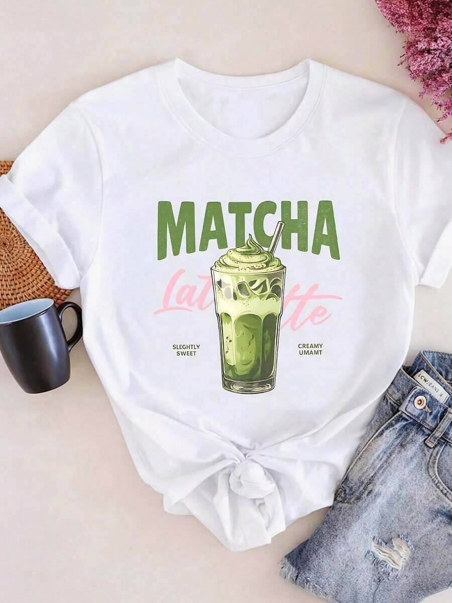 Camiseta de manga corta blanca de corte relajado con estampado gráfico de patrón retro, para mujer, combina con todo, suave.