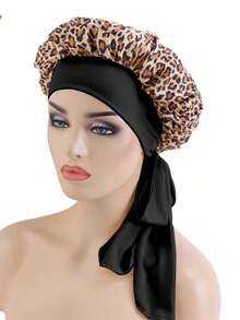 2pcs Luxury Satin Silk Adjustable Hair Wrap, Black Ribbon, Leopard Print, Pink Khaki Bow - Lightweight Hair Care Cap, All-Night Comfort Choice, Suitable For Long Curly Or Braided Hairstyles - High-Quality Bathroom Accessory, Fashionable And Comfortable, Unisex Hair Care Tool - Multicolor 3 - View 6