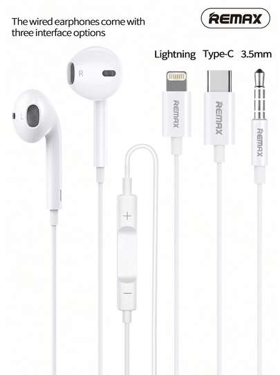REMAX Type-C/3.5mm/Lightning In-Ear Headphones | Noise Isolation, Stereo Sound, Volume Control, Compatible With Apple And Android Phones And Tablets, Wired Headphones For Mobile Phones And Computers, Digital Decoding Headphones, Gaming Headphones, Noise Isolation, High Sound Quality, Powerful Bass, Multi-Color Stereo Headphones, Suitable As A Gift For Both Men And Women.