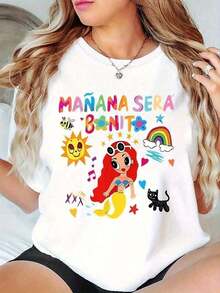 Camiseta Gráfica Blanca para Mujeres - Diseño Divertido de Sirena con Texto "MANANA SERA DONTO" - Camiseta Casual Suave y Elástica para el Gimnasio, Playa, Salón - Lavable a Máquina, Top para Mujeres, Ajuste de Playa, Estampado, Ajuste Cómodo, Camiseta Impresa, Amantes del Fitness, Suelta y CómodaPure-Cotton - Blanco - Ver 7