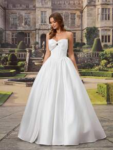 HEARBOBO Vintage Boho Backless Beaded Strapless A Line Wedding Dress Long Woven Fabric Bridal Gown White - White - View 6