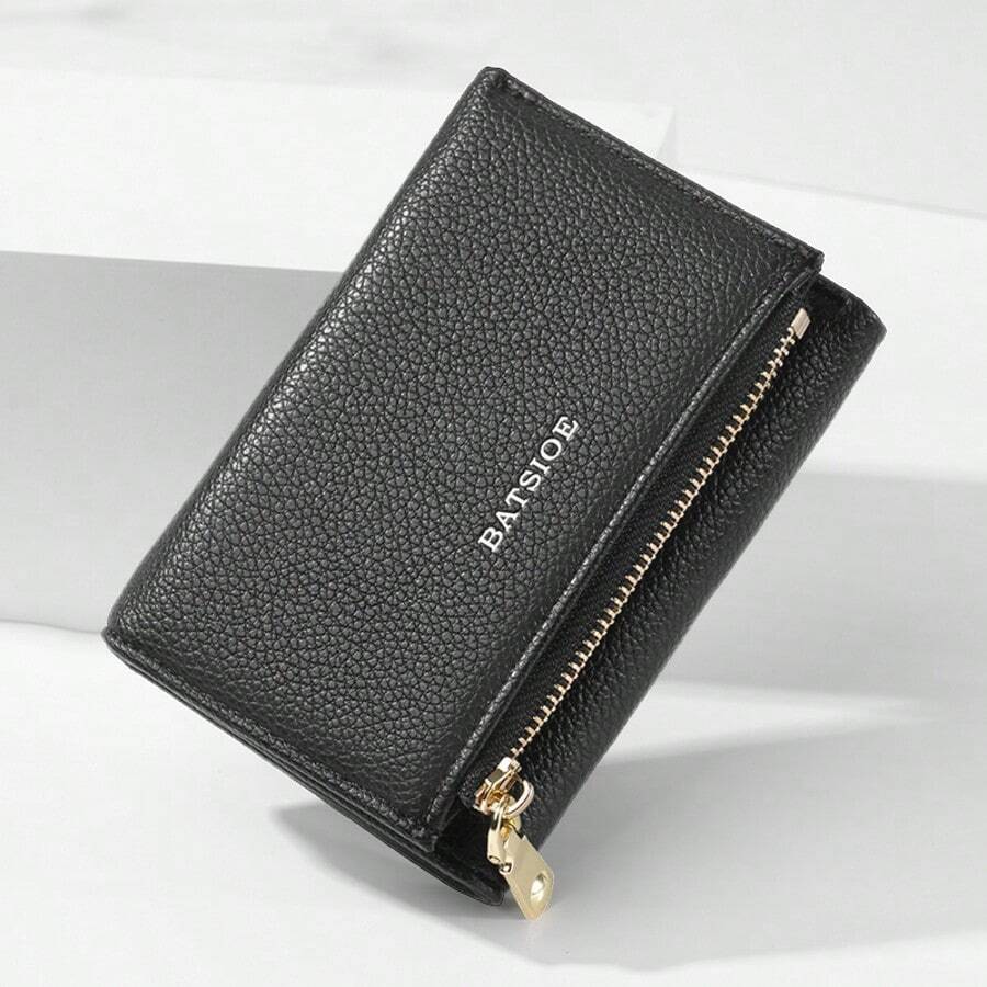 Lychee Texture Minimalist Folding Women's Wallet, Lightweight Portable ID Card Holder Coin Purse All-In-One Small Wallet