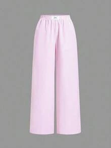 2 piezas/Set Pantalones casuales sueltos de rayas de colores pastel de verano para mujer, pantalones anchos, pantalones de pierna ancha con cordón en la cintura, pantalones de pierna ancha a rayas, pantalones a rayas de verano, pantalones par - Multicolor 3 - Ver 4