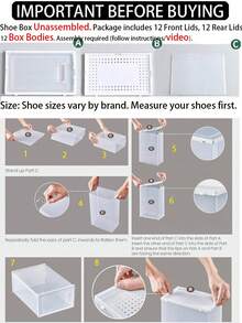 12 Pack Large Shoe Organizer Storage Rack Clear Plastic Stackable Shoe Boxes For Closet, Space Saving Foldable Shoe Storage Case, Sneaker Storage Shoe Box Container - Large White - View 3