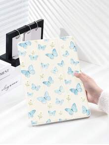 Blue Butterfly, Daisy Flower Pattern Tablet Protective Case, Tri-Fold Stand Protective Shell, Compatible With IPad 10.2" (A16) 11" 11th Gen 2025 8th/9th/10th Gen, Air 4th 10.9", Galaxy Tab S6 Lite 10.4", /, Anti-Drop, With Pen Slot, Support Sleep/Wake, Gift For Kids / Gift For Family - Multicolor - View 4