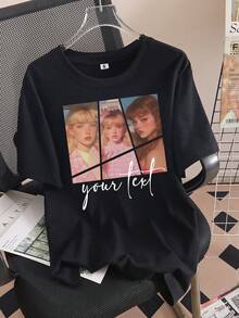 Camiseta Retro Personalizada con Foto/Tipo de Letra, Regalos Personalizados para Todas las Estaciones, Ropa Casual Elegante y Cómoda - Negro - Ver 6