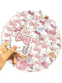 SANRIO 100张三丽鸥卡通Hello Kitty家族系列贴纸，包括Kuromi Kitty猫咪贴纸，不重复，DIY玩具贴纸/适用于各种手账，精美独特 - 彩色 - 查看 5