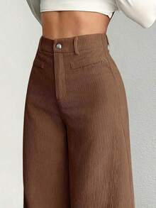 a Pantalones con bolsillo y cremallera de unicolor de poliéster, adecuados para uso diario en primavera, otoño e invierno, color negro - Marrón - Ver 7