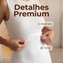 Vestido Tranca meio Vestido mid tricot femenina Alça Canelado Modal - BRANCO - Visão 3