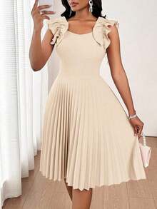 Vestido mini de fiesta con estampado floral y pliegues a la moda para mujer - Albaricoque - Ver 3