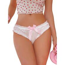 Women's Satin Bow Panty Lace Trim Low Rise Cute Bikini Underwear Silky Panty Brief - 白色 - 查看 1