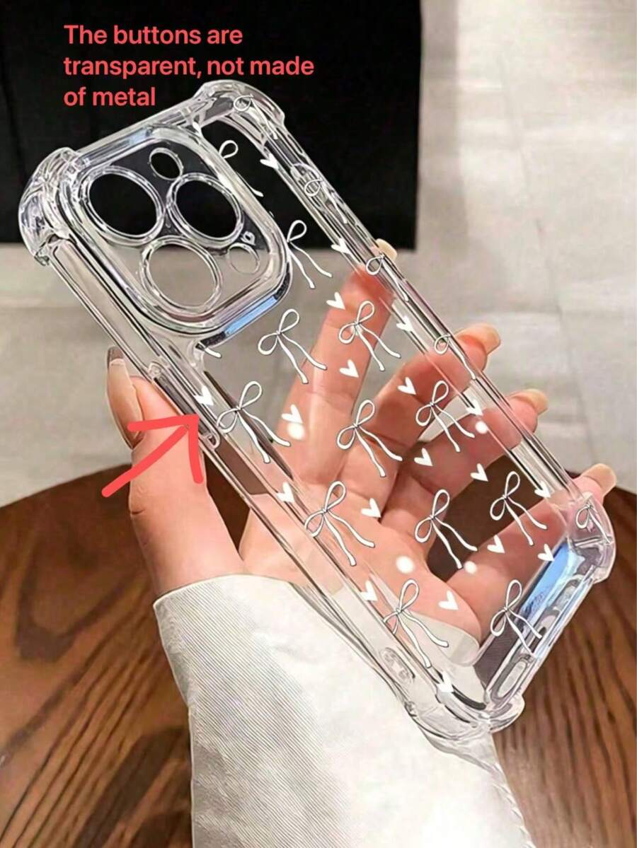 Ốp lưng điện thoại INS trong suốt chống sốc với thiết kế nơ và trái tim dễ thương, có viền bảo vệ, tương thích với Apple 17/17Pro Max/14/15/16/16Pro Max/12Pro/11 - Chất liệu TPU bền chắc. - trắng - Xem 1