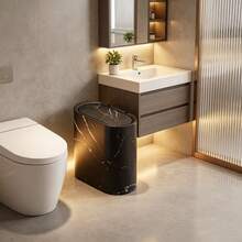 A Round, Push-Button Lid Trash Can, A Plastic Bin For Bathroom Narrow Spaces, A Sorting And Storage Bin For Household Waste. - Black 12L - View 2