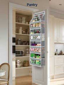 SXYecaye 5 Tier 1Pc Over The Door Organizer, Stuffed Animal Storage With Clear PVC Windows, Door Organizer Hanging For Bedroom Nursery Closet Dorm Room Laundry Pantry Bathroom, Grey - 柔和的天藍色 - 查看 9