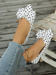 1 Par de Sapatos Femininos de Bico Fino com Decoração de Laço e Bolinhas, Forro Confortável, Slip-On Elegante e Versátil para Uso Diário e Passeios - Branco - Visão 7