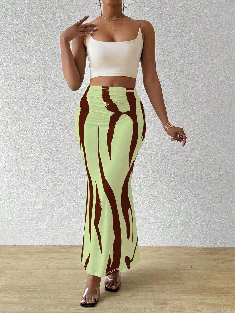 Falda plisada con estampado para mujeres, - amarillo ganso - Ver 1