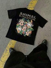 Men's Disney Tropical Mickey & Friends Tee, Jungle Print, Loose & Comfortable, Summer Casual Style. - màu đen - Xem 3