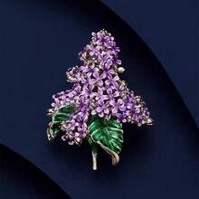1pc Elegant Purple Lilac Flower Enamel Brooch For Women, High-End Vintage Style, Alloy Brooch For Party Or Daily Wear - Purple - View 1