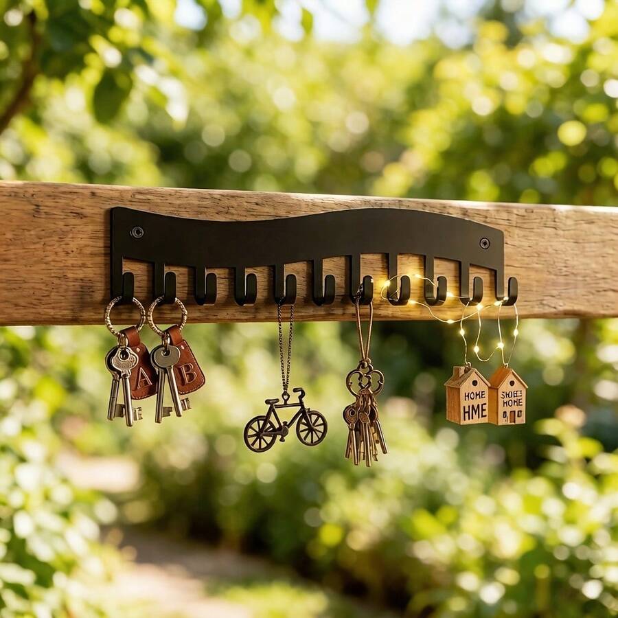 Heavy Duty Wave-Shaped Metal Wall Mounted Rack, 11 Hooks Decorative Wall Hanger, Suitable For Entryway And Hallway, Used For Storing Keys, Leashes And Small Items, Easy Installation - A11 - View 1