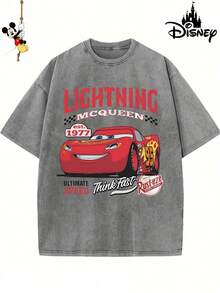 Men's Disney Washed Piston Cup McQueen Tee, Retro Racing Print, Loose Fit, Premium Cotton. - 灰色 - 查看 3