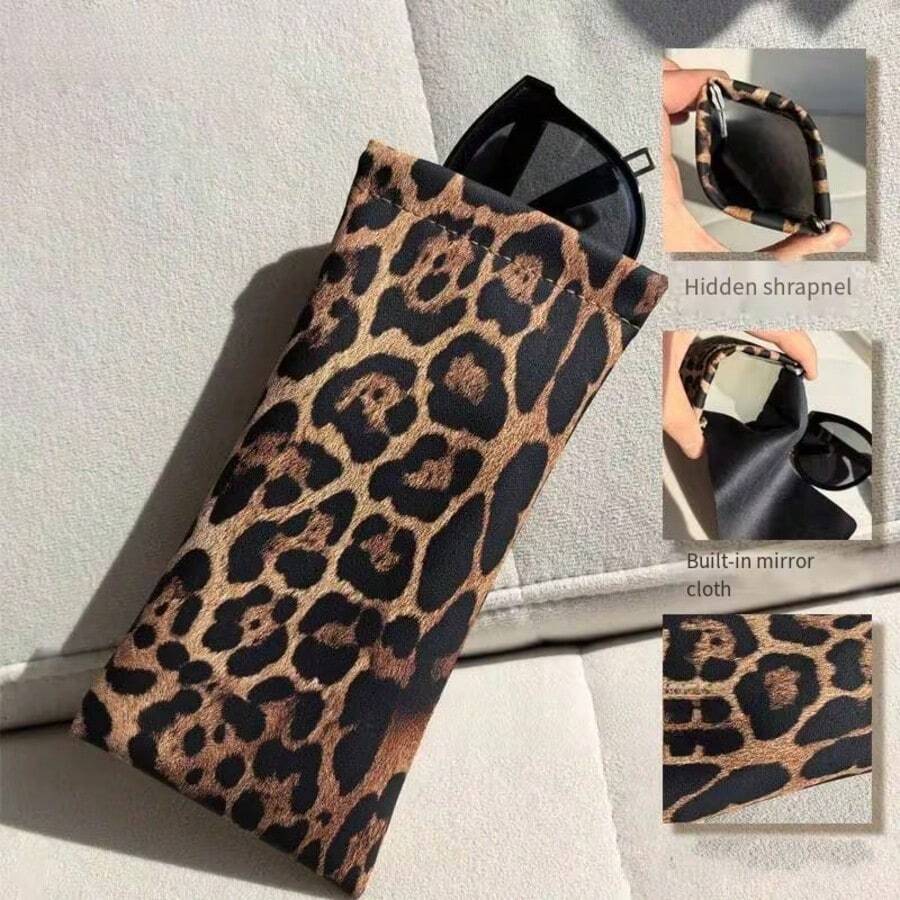 Hộp đựng kính thời trang họa tiết da báo, kèm khăn lau, khóa cài, phụ kiện kính mắt unisex. - Nhiều màu - Xem 1