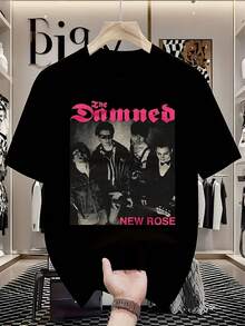 Camiseta unisex, camiseta de banda punk - XXXL blanca, con diseños de rostros de miembros de la banda - estilo vintage, fácil de cuidar, lavable a máquina, adecuada para discotecas y uso casual - ropa unisex de música punk, diseño de estampado llamativo, tela cómoda, top elegante y único.camisas de mujer sudaderas para mujer sueter blusa casual mujer verano vestidos de graduación - Negro - Ver 1