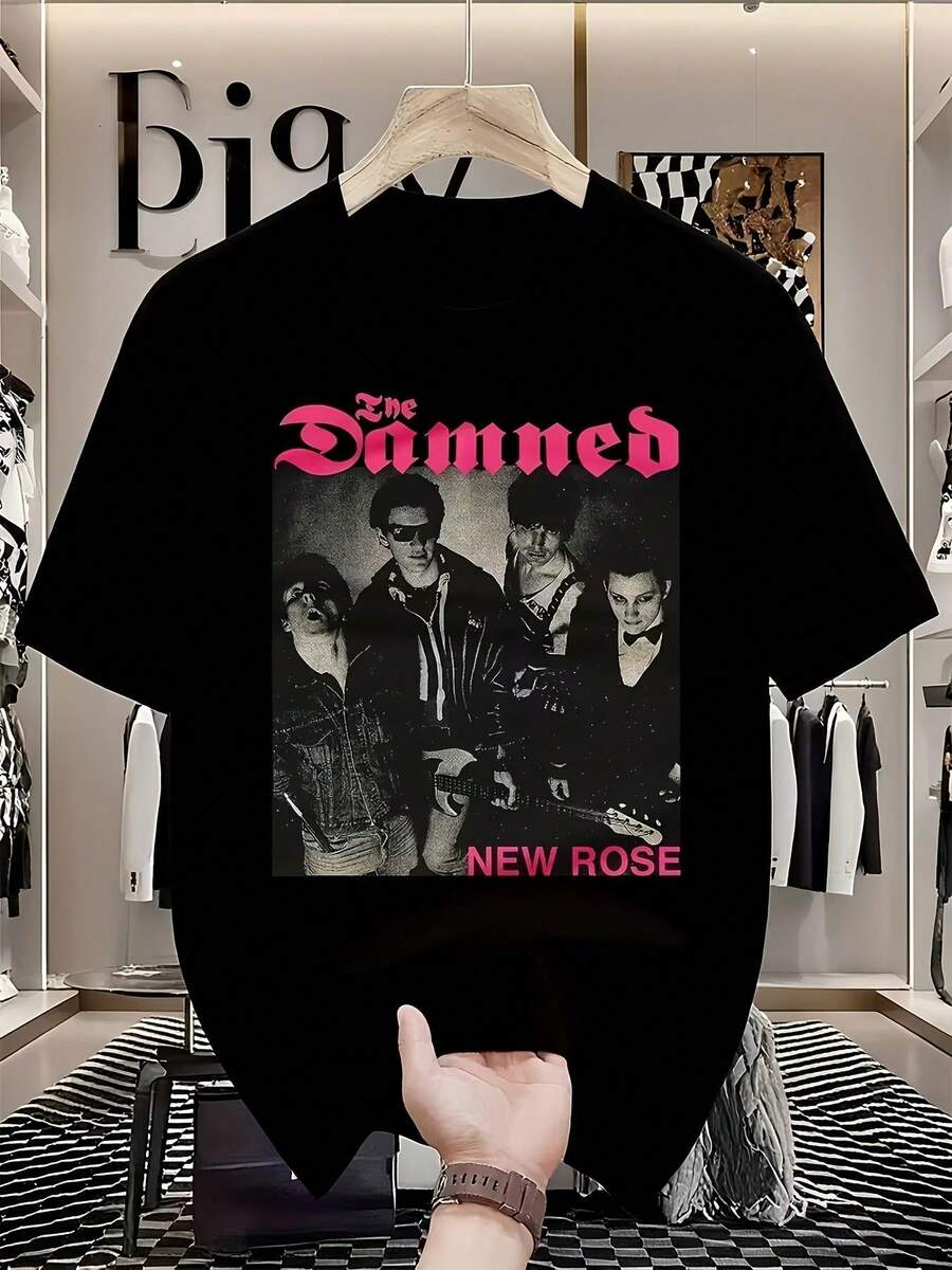 Camiseta unisex, camiseta de banda punk - XXXL blanca, con diseños de rostros de miembros de la banda - estilo vintage, fácil de cuidar, lavable a máquina, adecuada para discotecas y uso casual - ropa unisex de música punk, diseño de estampado llamativo, tela cómoda, top elegante y único.camisas de mujer sudaderas para mujer sueter blusa casual mujer verano vestidos de graduación - Negro - Ver 1