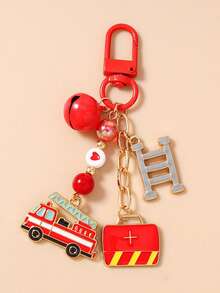1pc Fire Cone Keychain, Ambulance & Firefighter Equipment Keyring, Bag Pendant - Multicolor - View 12