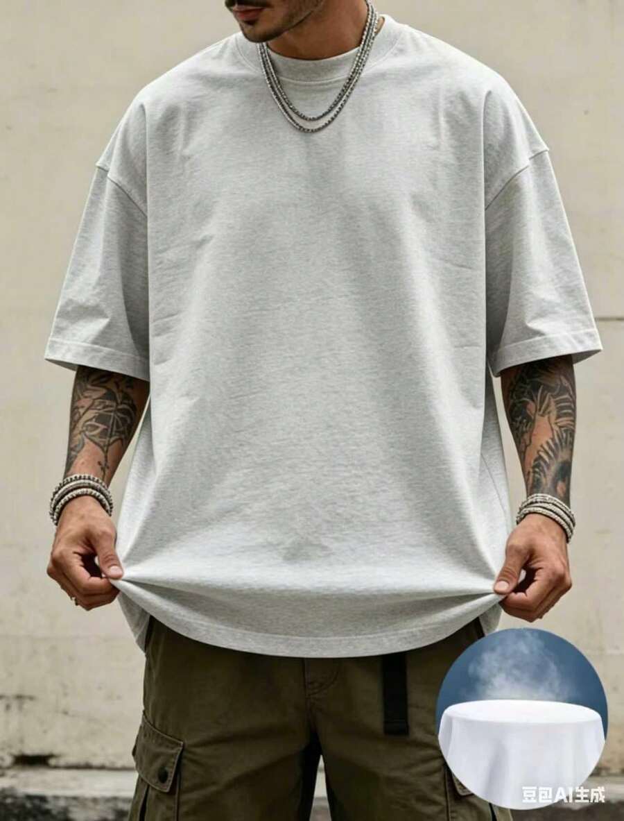 Oversized Boxy Cut Short Sleeve Jersey T Shirt Casual Crop Fit Streetwear Modern Minimalist All Season Essential Top-Comfortable Retro Cotton T-Shirt- - 灰色1 - 查看 1
