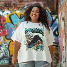 Dunkare Sneaker Match Graphic T-Shirt For Men And Women - Retro Gamma Blue 11s Streetwear | Unisex, Regular Fit, Vintage Style Y2K - 白色 - 運動鞋女孩金錢塗鴉 - 查看 7