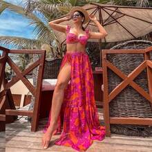 2026 New Bikini With Ruffle Trim, Tie Straps, Printed High-Waisted Two-Piece Swimsuit And Umbrella Skirt Set - High-waisted Ruffle Suit - View 3