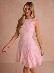 Vestido mini casual y de fiesta con pliegues y lunares para mujer - Rosa - Ver 3