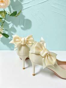 1 Pair Detachable Shoe Clips, Double Layered Bow Design, Black - Champagne - View 3