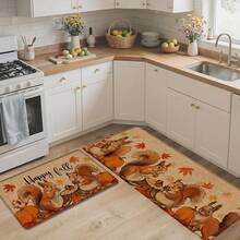 1pc Squirrel Pattern Printed Linen Kitchen Rug, Doormat, Bath Mat, Hallway Mat, 3D Printed Rectangle Carpet For Living Room, Bedroom, Corridor, Bathroom, Laundry Room - Polyester Rug For Indoor And Outdoor Home Decor - Multicolor - View 3