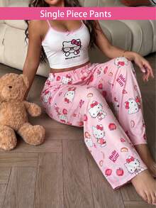 SANRIO 女士Hello Kitty睡裤一件装，可爱睡衣，Y2K风格，秋冬款 - 粉色 - 查看 4