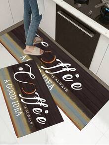 1/2 Pieces Farm Kitchen Carpet Set, Coffee Style Theme Decorative Kitchen Carpet, Non-Slip Absorbent Washable Floor Mat, Family Indoor Carpet. - Multicolor - View 2