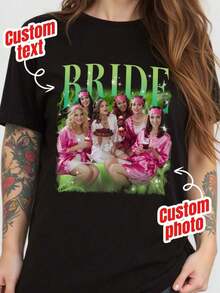 Camiseta personalizada para fiesta individual, estilo retro de hip-hop de los 90, parte superior para despedida de soltera, camiseta de regalo para dama de honor, parte superior de recuerdo de boda, camiseta personalizada con foto vintage, camiseta personalizada para novia, ropa de moda, fresca, minimalista, sencilla para vacaciones de verano en negro - Negro - Ver 4