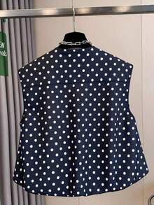 Chaleco corto sin mangas para mujer, blusa sin mangas con lunares y cuello redondo minimalista, diseño de dobladillo con volantes romántico, forrada, blusa versátil para primavera y verano - Multicolor - Ver 4