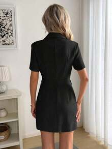 Vestido camisero de mujer de manga corta con rayas - Negro - Ver 7