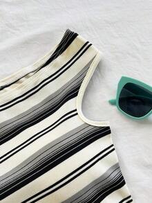 Eduarda Gutierrez  Conjunto de 2 piezas para mujer con top corto de punto a rayas y shorts ajustados de tiro súper bajo, atuendo adecuado para vacaciones, fiestas, Navidad, San Valentín, citas, playa, crucero, carnaval, Pascua, Año Nuevo Chi - Multicolor - Ver 4