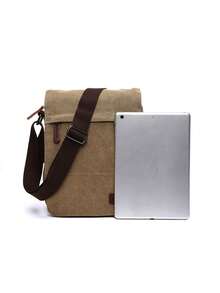 1pc Vintage Canvas Messenger Bag, Expandable Shoulder Crossbody Bag With Adjustable Strap, Multiple Colors Available - Multicolor - View 5