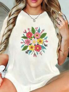 Limited EditionWomen's-fashionsoftsoftCamiseta Vintage Boho con Estampado Floral para Mujer - Diseño de flores vibrantes en rosa, azul, verde, amarillo, naranja y morado, tela suave y lisa, corte relajado, cuello redondo, manga corta, top casual para uso diario en primavera, verano y otoño, para combinar en capas, camiseta holgada lavable aáquina con estilo retro y silueta en forma de H, perfecta para conjuntos de playa y para combinar en colores pastel, camisetas para mujer, blusas para mujer, tops de manga larga para mujer, camisas para mujer, camisetas para mujer% algodón. Nueva blusa holgada y versátilLightweight Cotton - Blanco - Ver 1