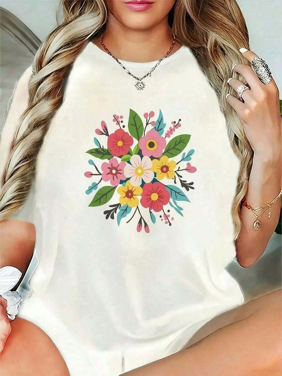 Limited EditionWomen's-fashionsoftsoftCamiseta Vintage Boho con Estampado Floral para Mujer - Diseño de flores vibrantes en rosa, azul, verde, amarillo, naranja y morado, tela suave y lisa, corte relajado, cuello redondo, manga corta, top casual para uso diario en primavera, verano y otoño, para combinar en capas, camiseta holgada lavable aáquina con estilo retro y silueta en forma de H, perfecta para conjuntos de playa y para combinar en colores pastel, camisetas para mujer, blusas para mujer, tops de manga larga para mujer, camisas para mujer, camisetas para mujer% algodón. Nueva blusa holgada y versátilLightweight Cotton - Blanco - Ver 1