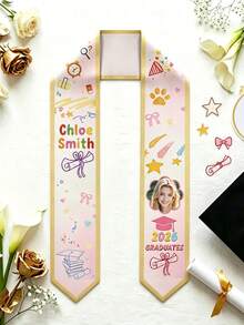 Customizable Graduation Shawls For Children, Graduation Sashes With Personalized Prints Of Names And Years, And Satin Shawls With Cute Paw Prints And Crown Patterns, Suitable For Graduates Of All Ages. - Multicolor - View 11